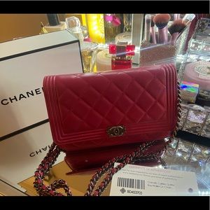 CHANEL Red Boy Wallet on Chain Lambskin purse